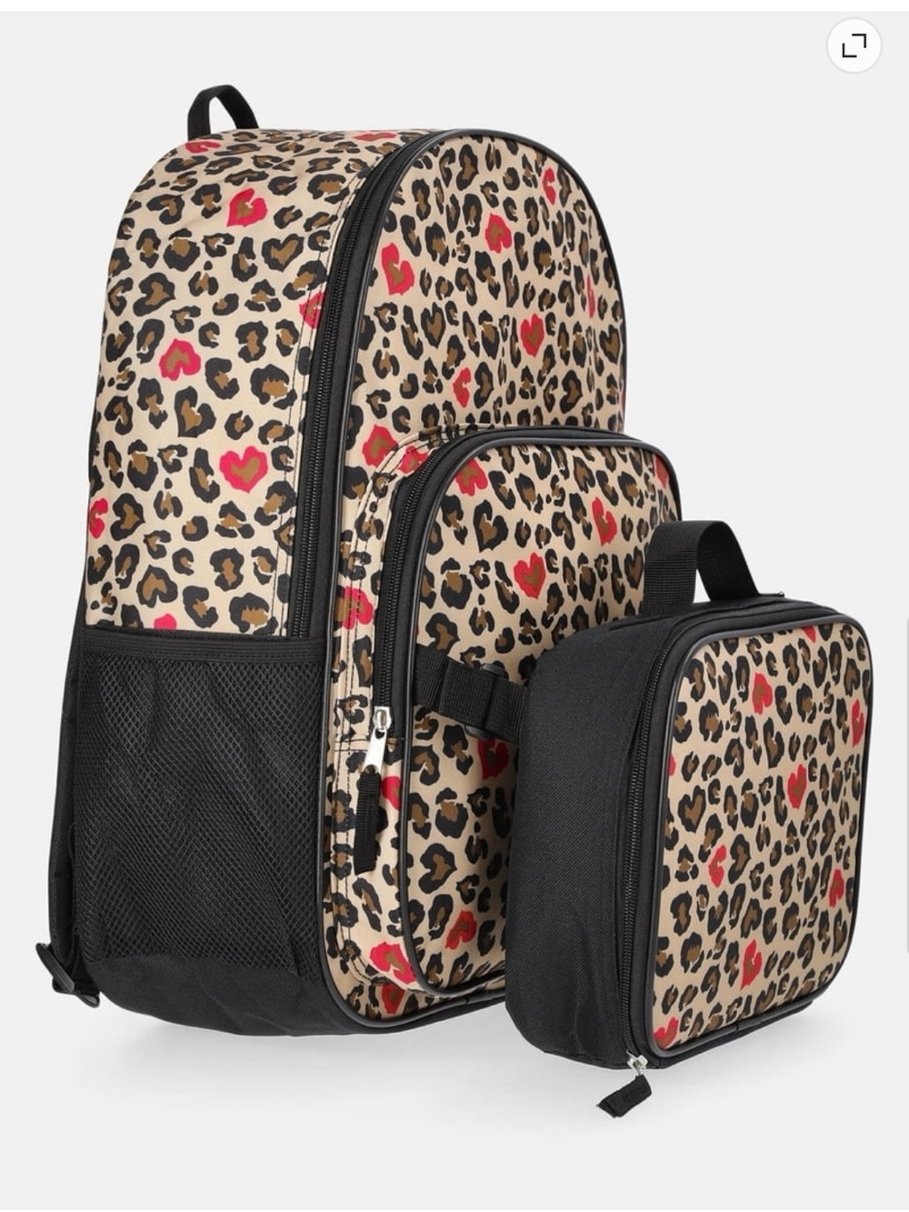Leopard Heart Print Backpack and Lunch Bag -Beige Pink. NEW